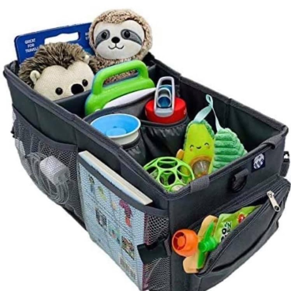 Car Seat Organizer for Kids! Zipper Lid, Cup Holders, and Seat Belt Attachments